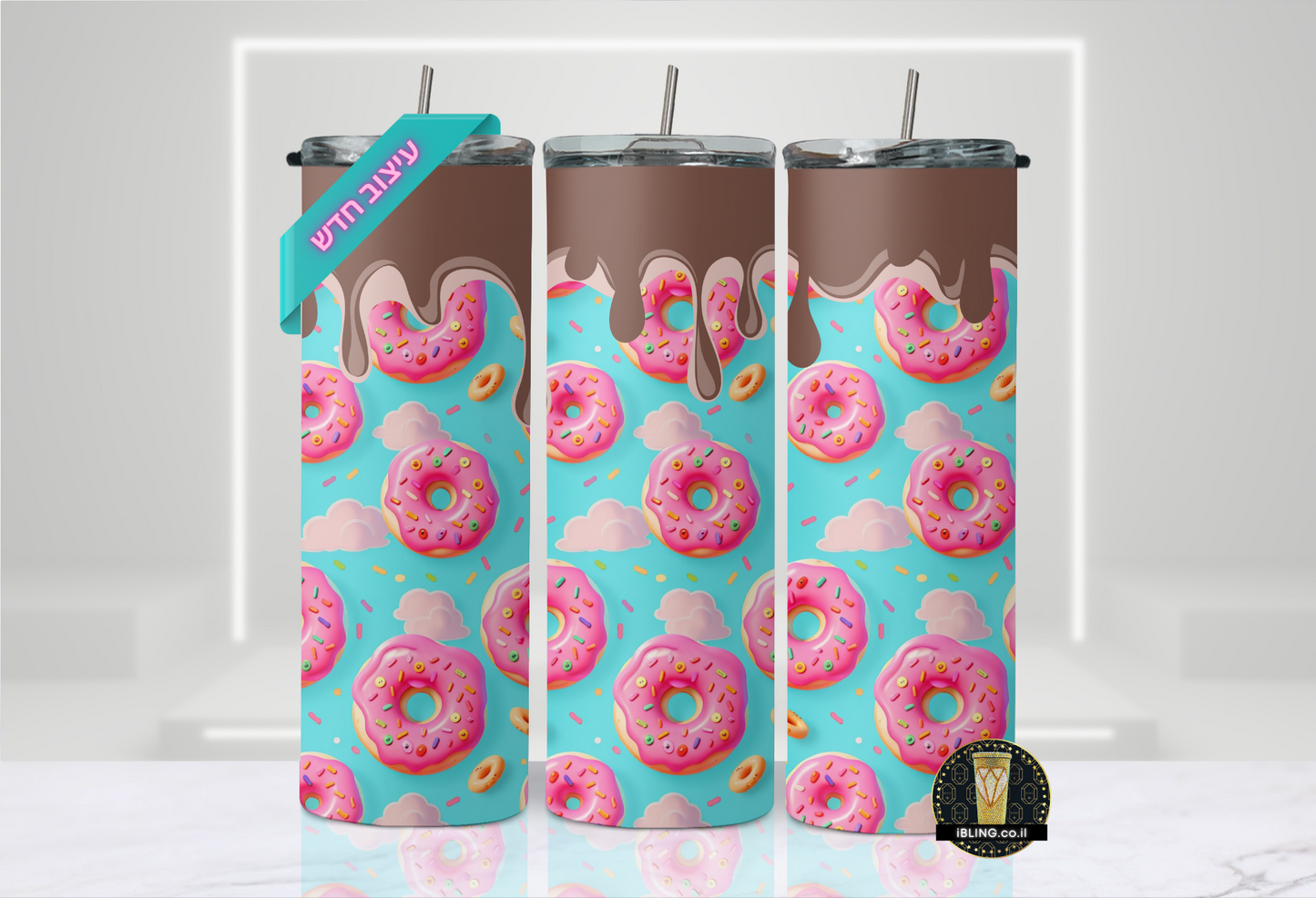 Doughnut drips Design,chocolate drip,20oz Skinny Tumbler,pastry pink doughnuts coffee