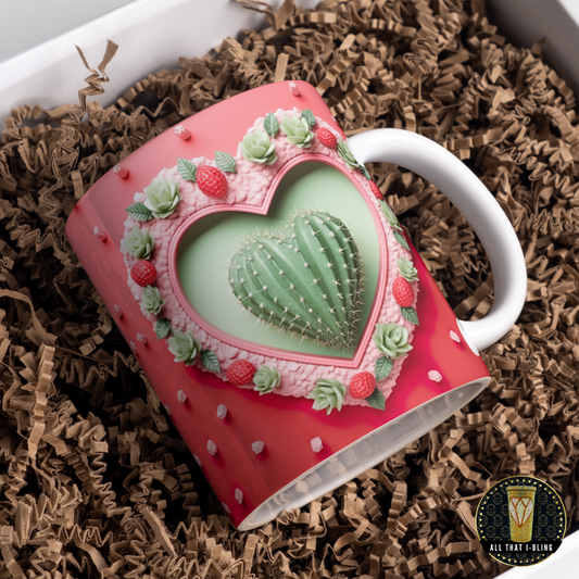 CACTUS HEART,sublimated mug, succulents and hearts,ceramic mug , perfect gift