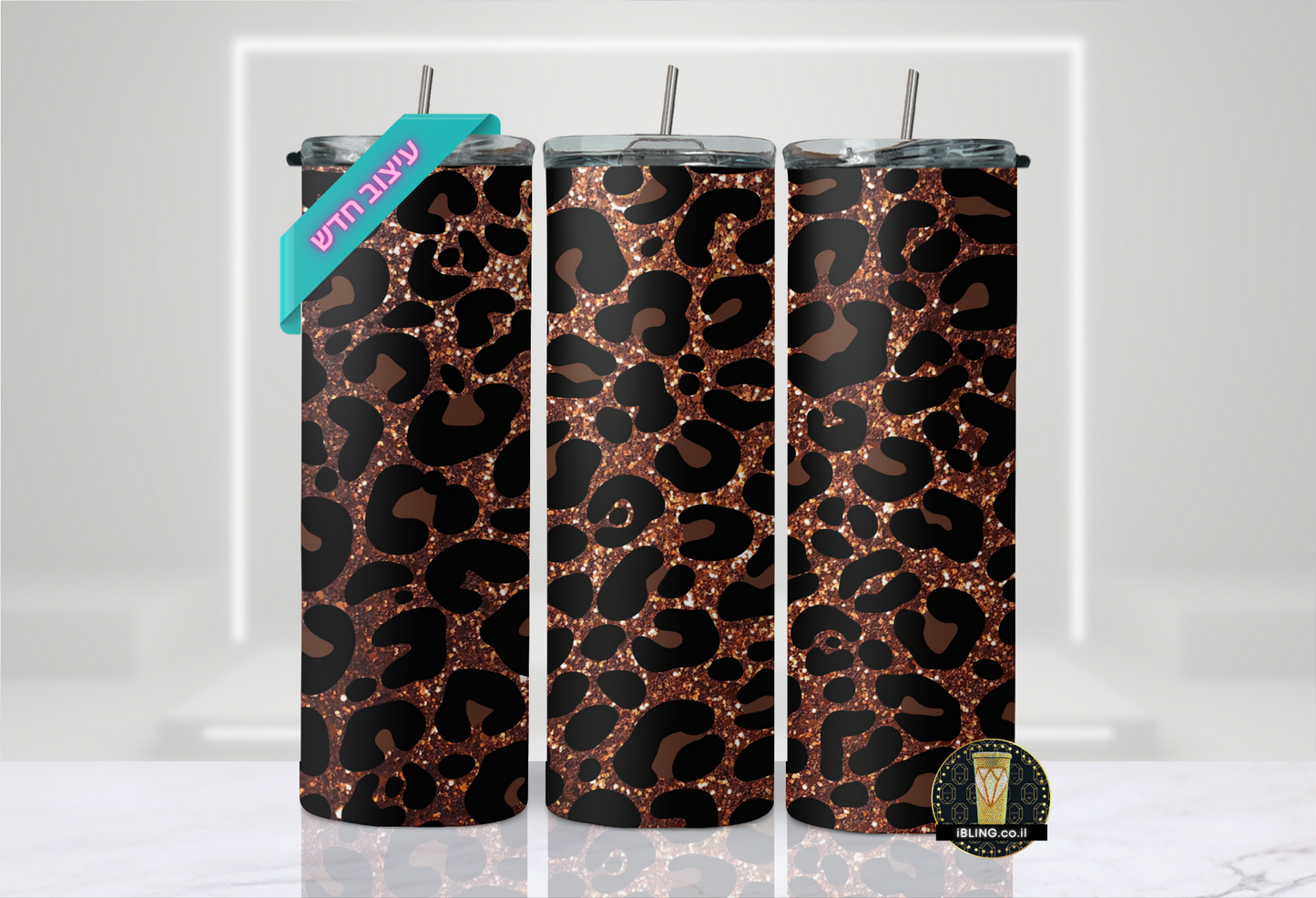 LEOPARD GLITTER pattern Tumbler,black and gold glitter,trendy Design,gift idea , 20oz Straight Tumbler