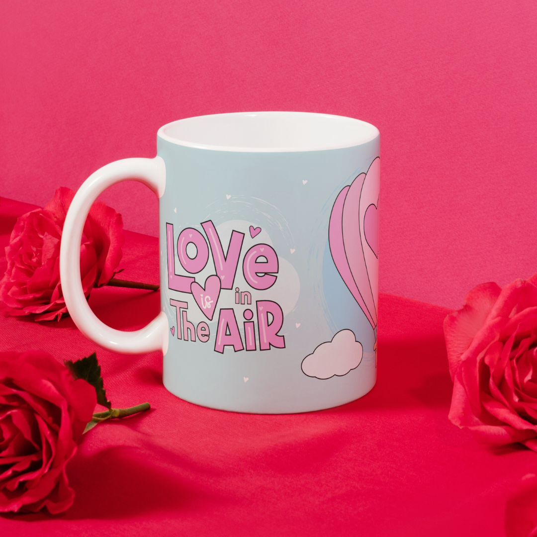 LOVE AIR BALLOON,sublimated mug,pastel colours,Love is in the air,air balloon,ceramic mug , perfect gift