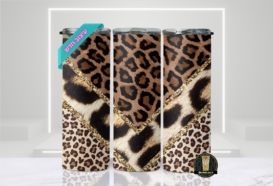 LEOPARD MIX Tumbler Design, 20oz Skinny Tumbler, leopard mix pattern with gold glitter